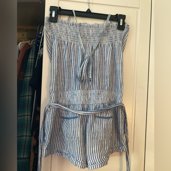A&F Blue and white pine stripe romper - Picture 2 of 8